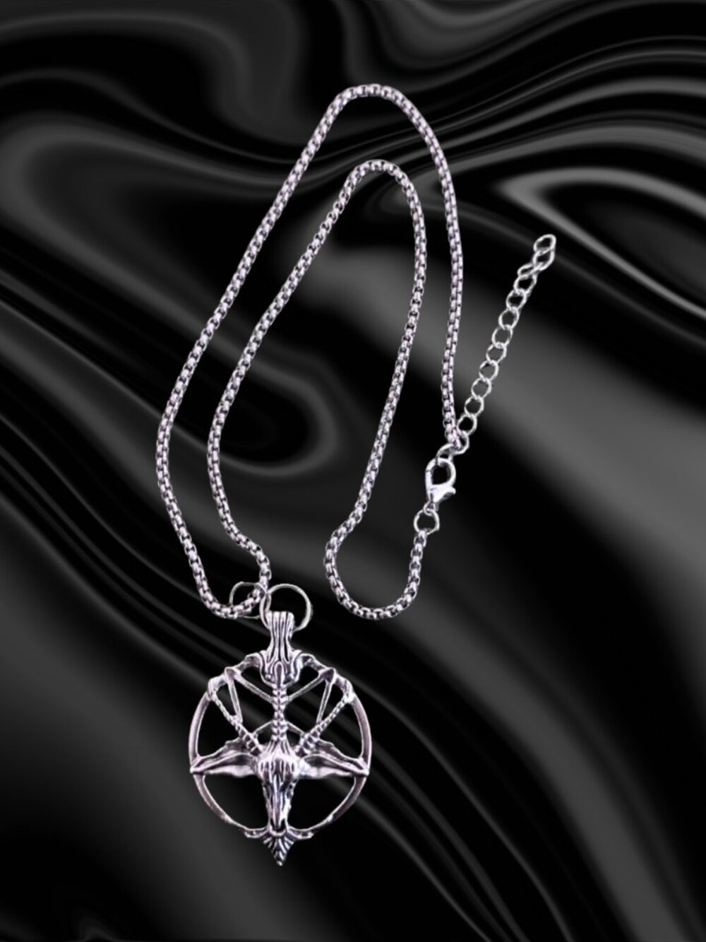 Handmade Baphomet Pentagram Necklace Gothic Occult Satanic Adjustable Chain